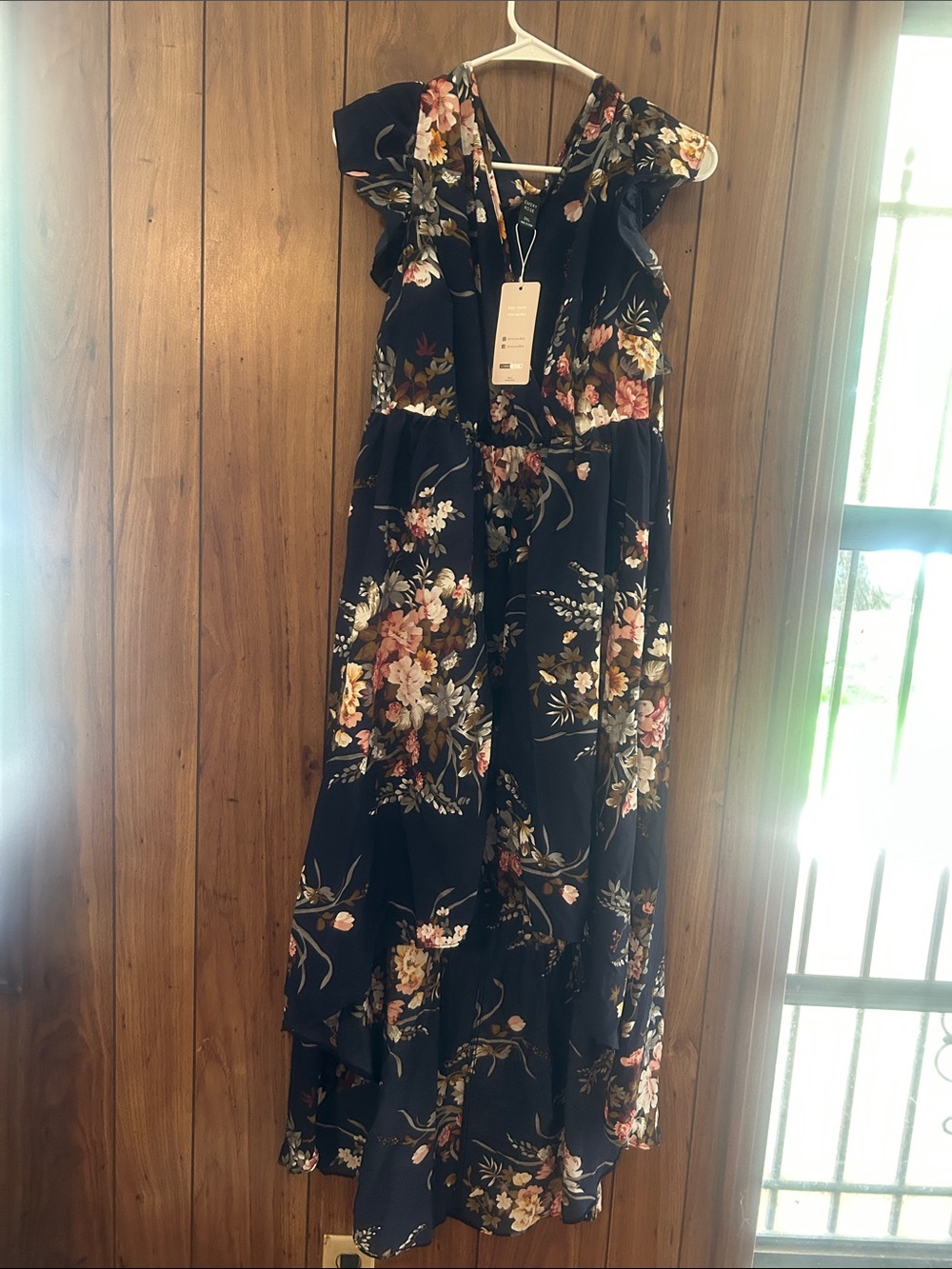 Women’s Floral Blue Ruffle Maxi hi lo dress,